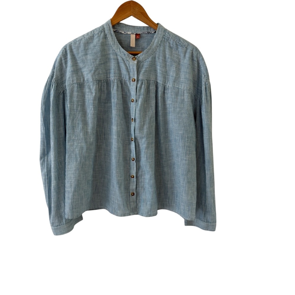 Pilcro Striped Button Blouse Top Womens XL Blue Cotton Relaxed Boho Lagenlook